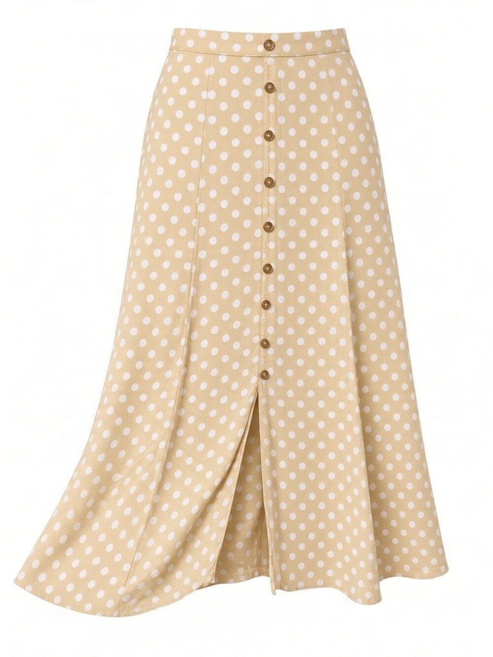 Faithfull the Brand Yellow Polka Dot Button-Front Midi Skirt - large